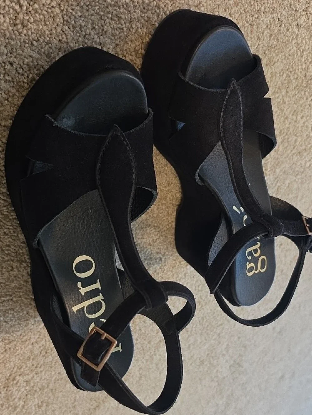 Pedro Garcia Black Suede Platform T-Strap Sandals